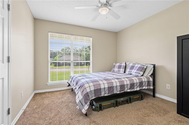 13578 James Copeland Dr, Mobile, AL 36695 - carpeted bedroom with multiple windows, baseboards, a textured ceiling, and ceiling fan