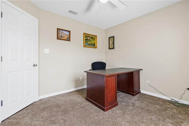 13578 James Copeland Dr, Mobile, AL 36695 - unfurnished office featuring ceiling fan, dark colored carpet, and baseboards