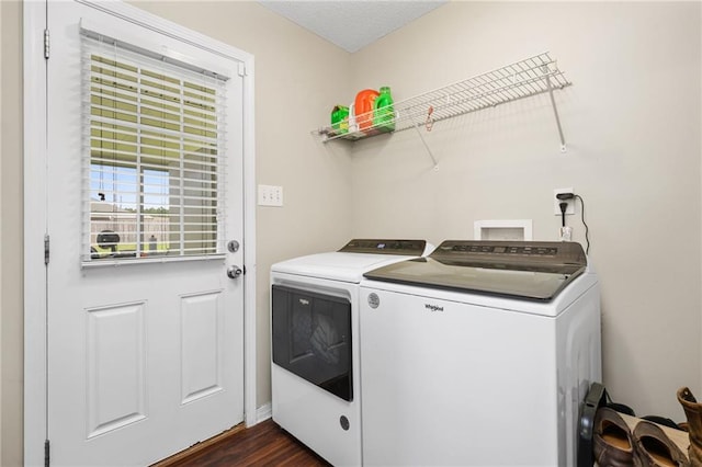 13578 James Copeland Dr, Mobile, AL 36695 - laundry room featuring independent washer and dryer, dark wood-style floors, and baseboards