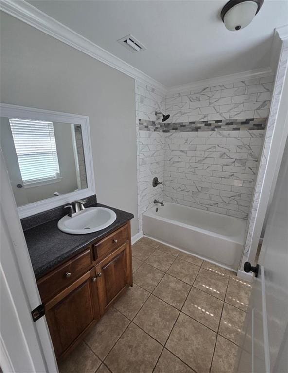 4973 Mccrary Rd, Semmes, AL 36575 - full bath with tile patterned flooring, vanity, ornamental molding, and  shower combination
