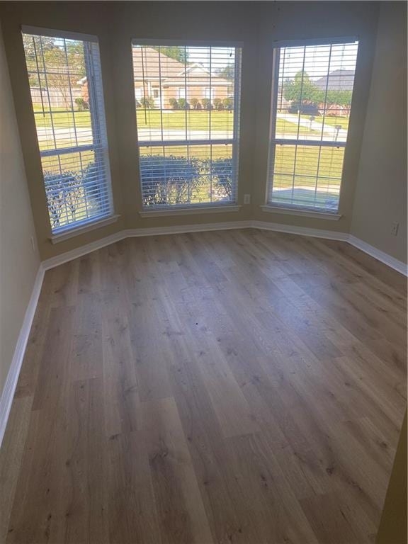 unfurnished dining area with hardwood / wood-style floors and a healthy amount of sunlight