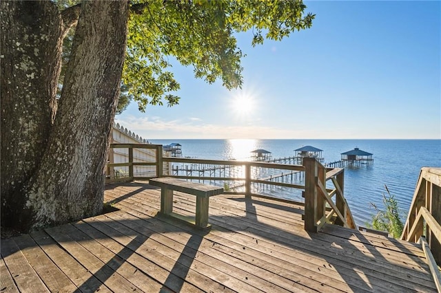 view of dock with a water view