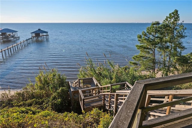 property view of water with a boat dock