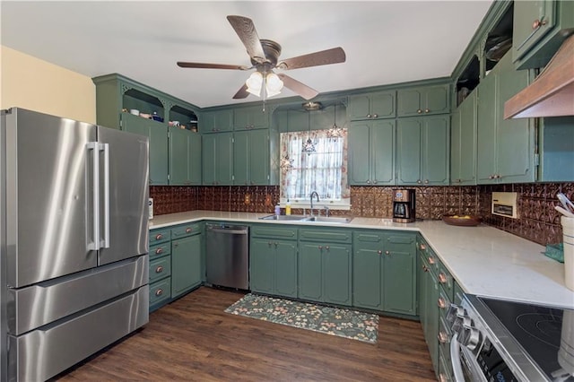 608 Montclaire Way, Mobile, AL 36609 - kitchen with appliances with stainless steel finishes, a sink, and green cabinetry