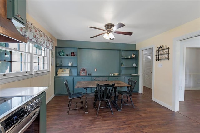 608 Montclaire Way, Mobile, AL 36609 - dining room featuring ceiling fan, dark wood-style flooring, and baseboards