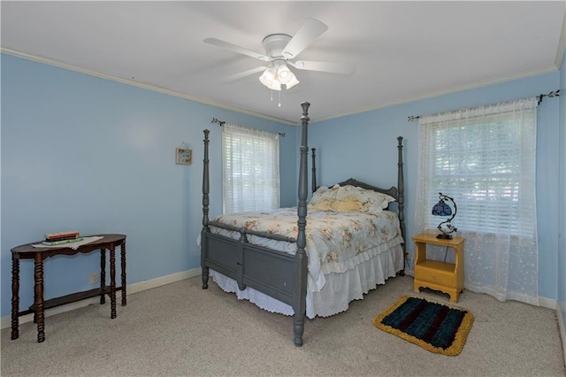 608 Montclaire Way, Mobile, AL 36609 - bedroom with crown molding, carpet floors, baseboards, and a ceiling fan