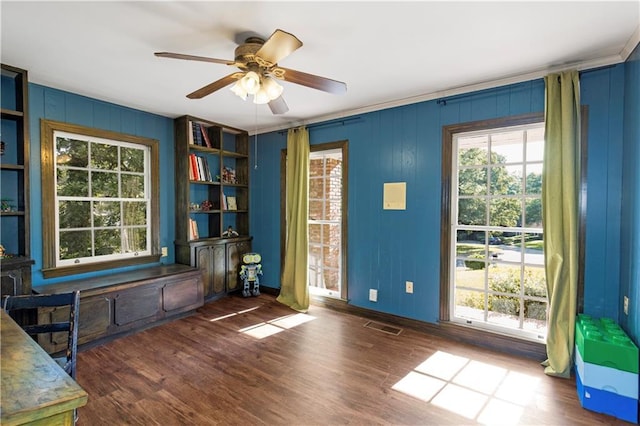 608 Montclaire Way, Mobile, AL 36609 - unfurnished office featuring healthy amount of natural light, ceiling fan, and wood finished floors