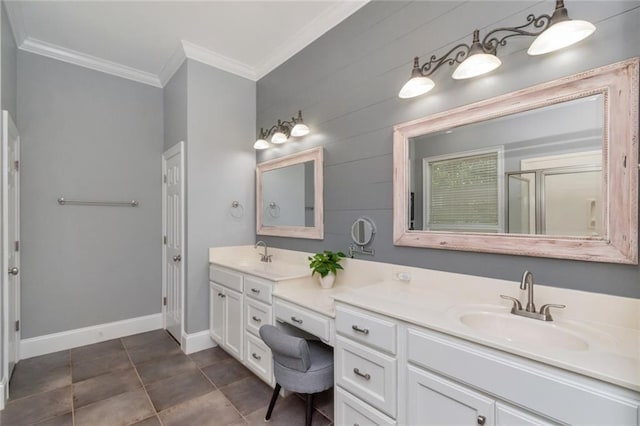 9102 Magnolia Ct, Spanish Fort, AL 36527 - bathroom with double vanity, ornamental molding, and baseboards