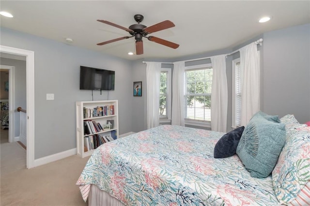 9102 Magnolia Ct, Spanish Fort, AL 36527 - bedroom with light carpet, recessed lighting, baseboards, and a ceiling fan
