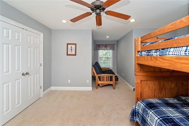 9102 Magnolia Ct, Spanish Fort, AL 36527 - bedroom featuring carpet, baseboards, recessed lighting, ceiling fan, and a closet