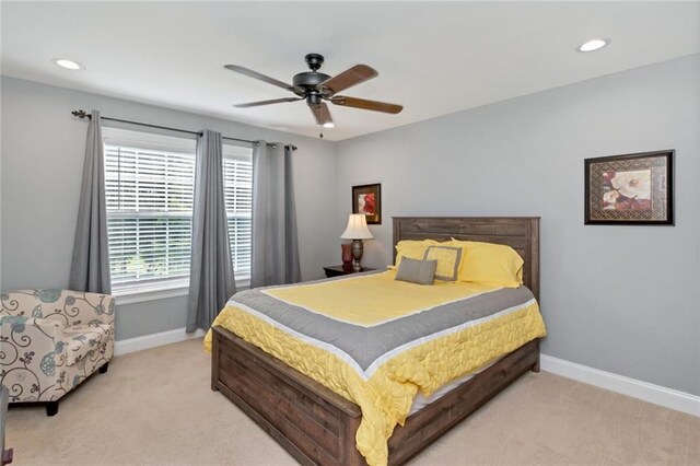 9102 Magnolia Ct, Spanish Fort, AL 36527 - bedroom with light carpet, baseboards, recessed lighting, and a ceiling fan
