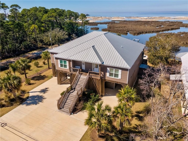 aerial view with a water view