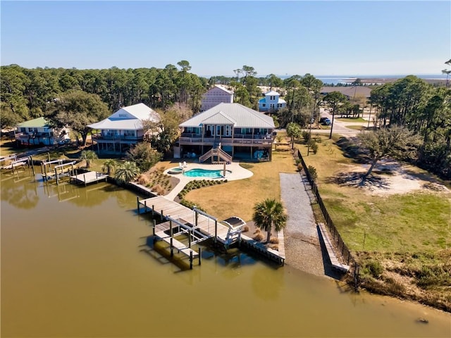 aerial view with a water view