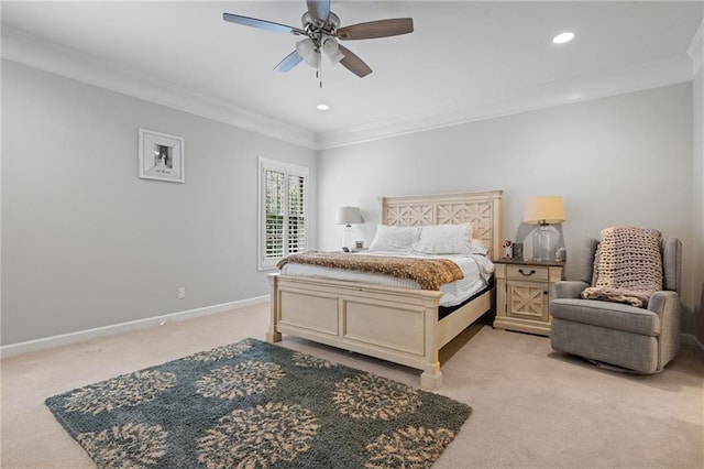 6905 Providence Estates Dr N, Mobile, AL 36695 - bedroom featuring light carpet, crown molding, recessed lighting, and ceiling fan