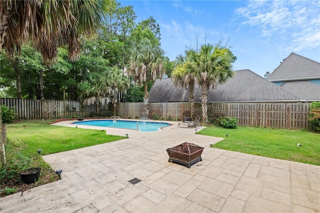 6905 Providence Estates Dr N, Mobile, AL 36695 - view of swimming pool with an outdoor fire pit, a patio area, and a fenced backyard