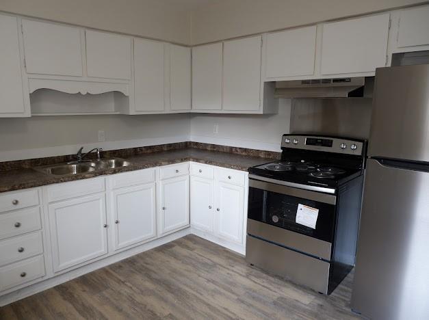 kitchen with white cabinetry, a sink, appliances with stainless steel finishes, and under cabinet range hood
