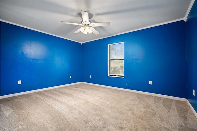 9731 Hamilton Creek Dr S, Mobile, AL 36695 - empty room with a ceiling fan, ornamental molding, baseboards, and carpet flooring