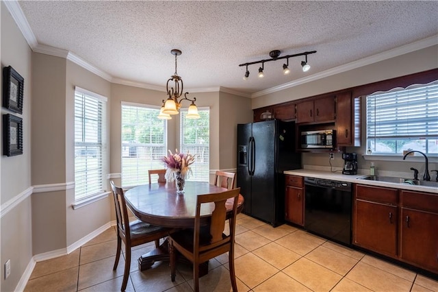 13330 Wages Ct, Mobile, AL 36695 - kitchen with black appliances, a sink, light countertops, light tile patterned floors, and healthy amount of natural light