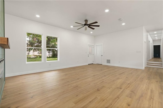 5305 Laurendine Rd, Theodore, AL 36582 - unfurnished living room featuring a ceiling fan, recessed lighting, and light wood-style flooring