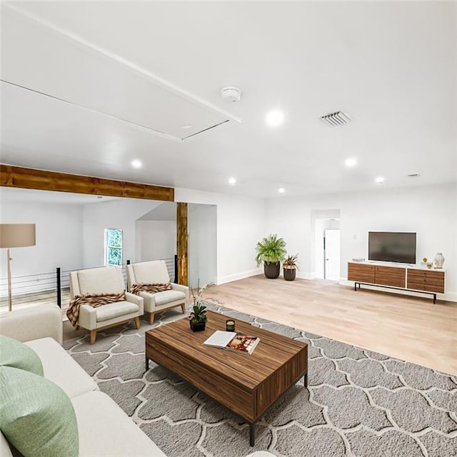 7498 Pinehill Rd, Daphne, AL 36526 - living room with recessed lighting, wood finished floors, and attic access