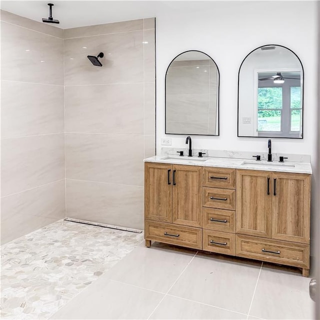 7498 Pinehill Rd, Daphne, AL 36526 - full bathroom with tile patterned floors, double vanity, and tiled shower