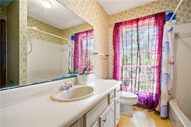 8170 Wilmer Georgetown Rd, Wilmer, AL 36587 - bathroom featuring toilet, a textured ceiling, vanity, and wallpapered walls