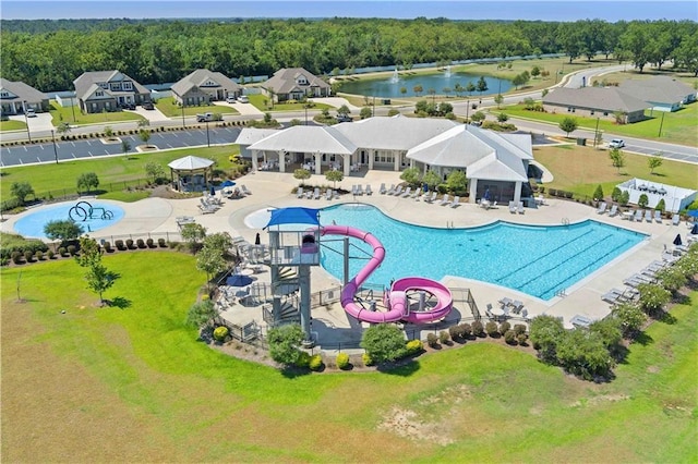 aerial view featuring a water view