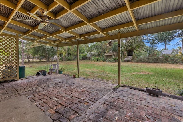 view of patio featuring ceiling fan