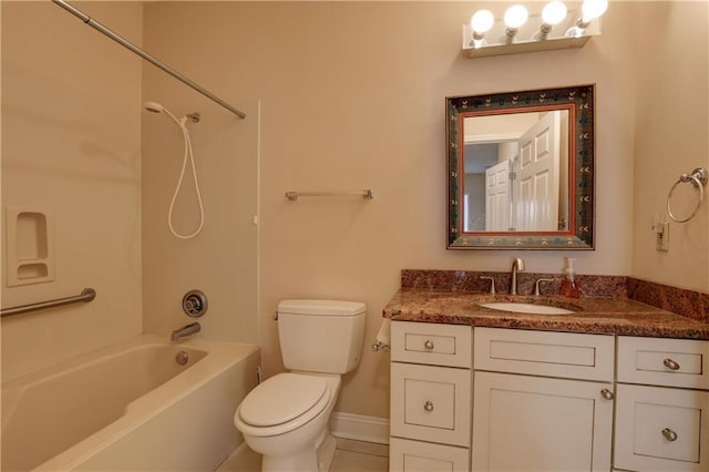 full bathroom with vanity, tile patterned floors, toilet, and shower / bath combination