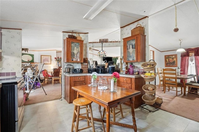 23700 Cumberland Rd, Robertsdale, AL 36567 - dining area with a textured ceiling, light colored carpet, ornamental molding, and light floors
