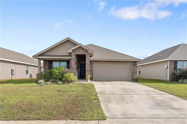 view of front of house with a front lawn and a garage