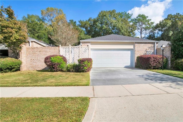 view of front facade featuring a front lawn and a garage