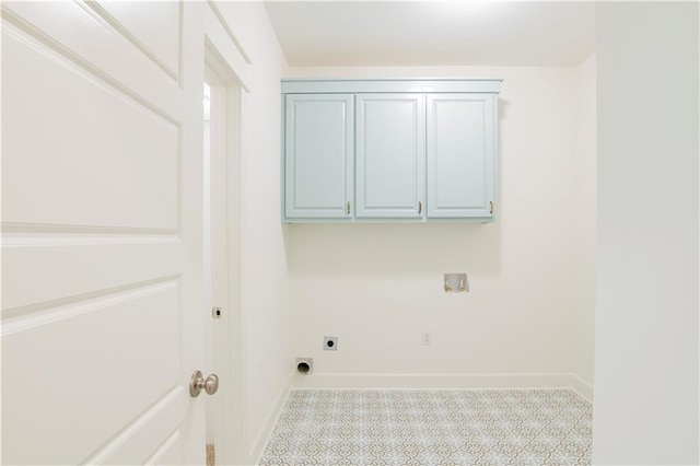 305 Hannah Chase Way, Satsuma, AL 36572 - laundry area with hookup for an electric dryer, hookup for a washing machine, baseboards, and cabinet space
