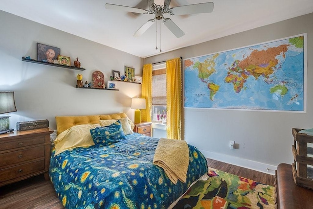 7420 Pake Rd, Saraland, AL 36571 - bedroom featuring baseboards, wood finished floors, and ceiling fan