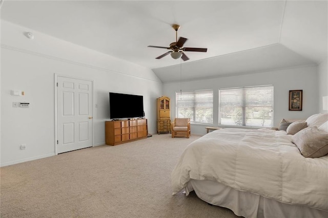 65 Byrnes Blvd, Mobile, AL 36608 - bedroom featuring lofted ceiling, light carpet, baseboards, and a ceiling fan