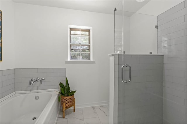 65 Byrnes Blvd, Mobile, AL 36608 - full bath with marble finish floors, a shower stall, a bath, and baseboards