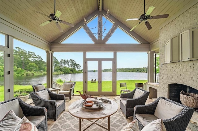 34460 Steelwood Ridge Rd, Loxley, AL 36551 - sunroom / solarium featuring a ceiling fan and an outdoor living space with a fireplace