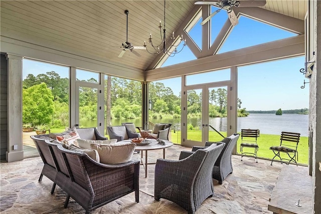 34460 Steelwood Ridge Rd, Loxley, AL 36551 - sunroom with ceiling fan, french doors, and lofted ceiling