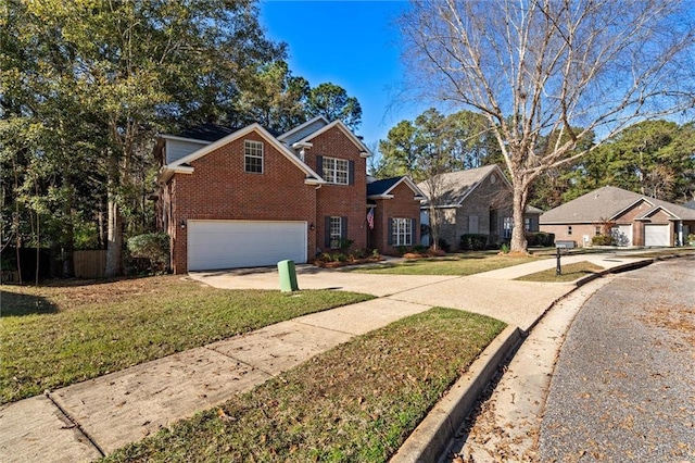 view of front property featuring a front yard and a garage