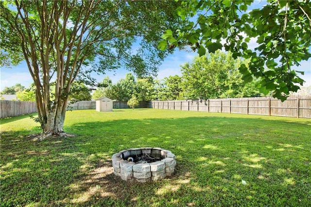 13310 August Dr, Mobile, AL 36695 - view of yard with a shed, a fire pit, and an outbuilding