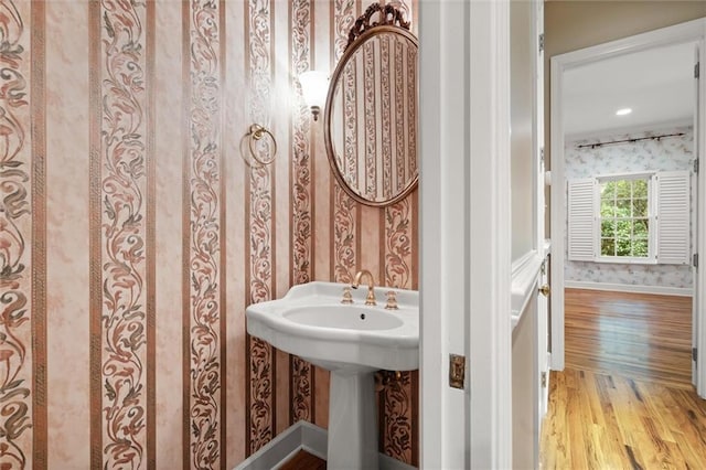 bathroom featuring wood-type flooring