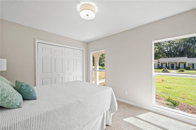 bedroom with carpet floors and a closet