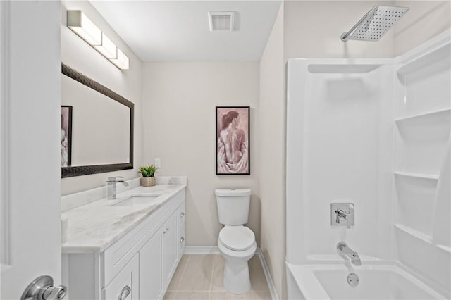 full bathroom featuring tile patterned floors, bathtub / shower combination, vanity, and toilet