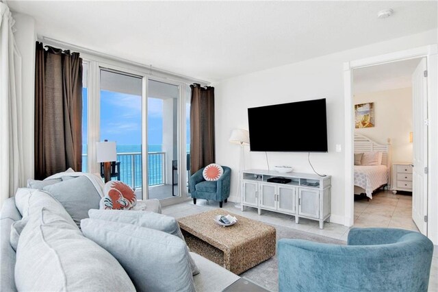 living area featuring light tile patterned floors