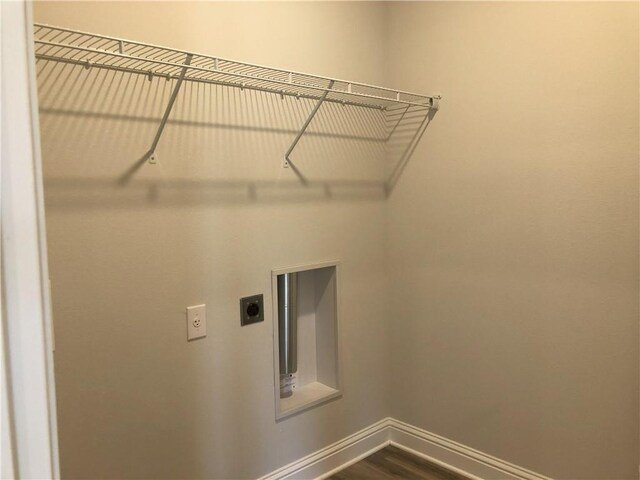 7323 Hawkins Mnr N, Mobile, AL 36695 - laundry area featuring hookup for an electric dryer, baseboards, and dark wood-style flooring