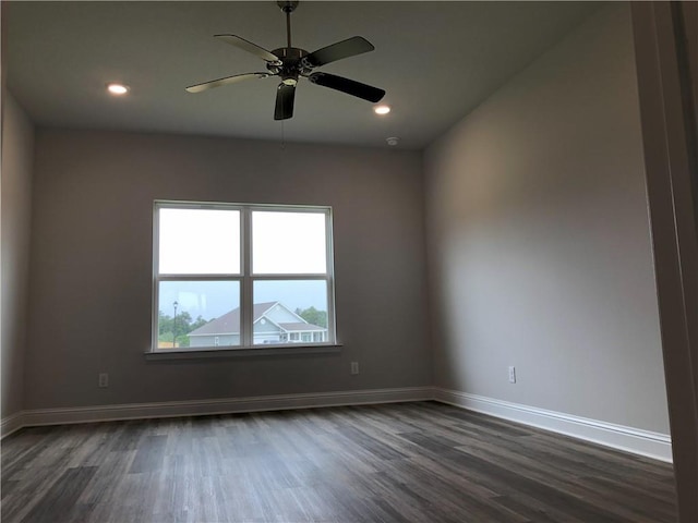 7323 Hawkins Mnr N, Mobile, AL 36695 - empty room with dark wood-style flooring, baseboards, recessed lighting, and a ceiling fan