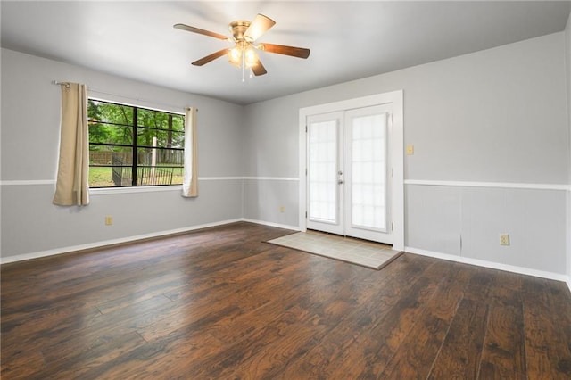 5717 Post Oak Ct, Mobile, AL 36609 - unfurnished room with wood finished floors, french doors, ceiling fan, and baseboards