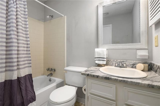 5717 Post Oak Ct, Mobile, AL 36609 - full bathroom featuring vanity, toilet, and shower / bath combo with shower curtain