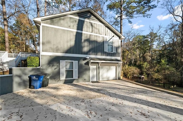 exterior space with a garage