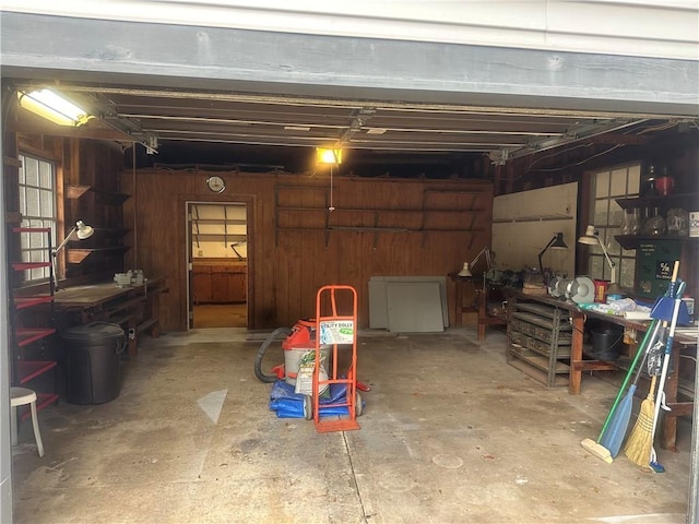 garage featuring a workshop area